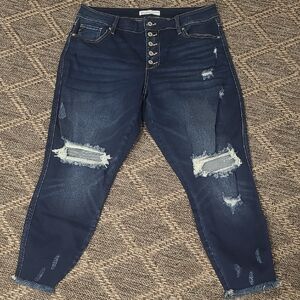 Dark Blue Distressed Women's Jeans